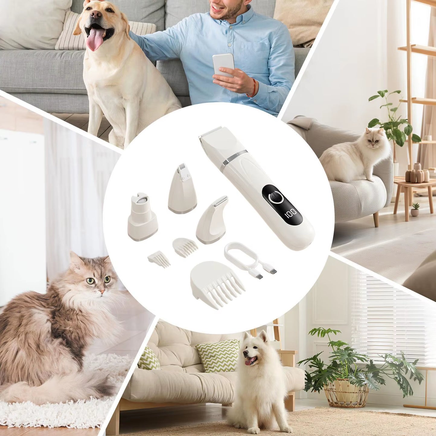 Dog Paw Trimmer 4-In-1 Electric LED Digital Display Quiet Shaver Pet Grooming Kit for Puppy Pet Dachshund Home Indoor Paw Claw