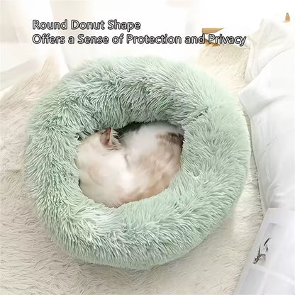 Soft Pet Cat Bed Pad Plush Warm Faux Fur Dog Calm Bed Donut round Bed Comfortable Sleeping Washable for Small Medium Dog and Cat