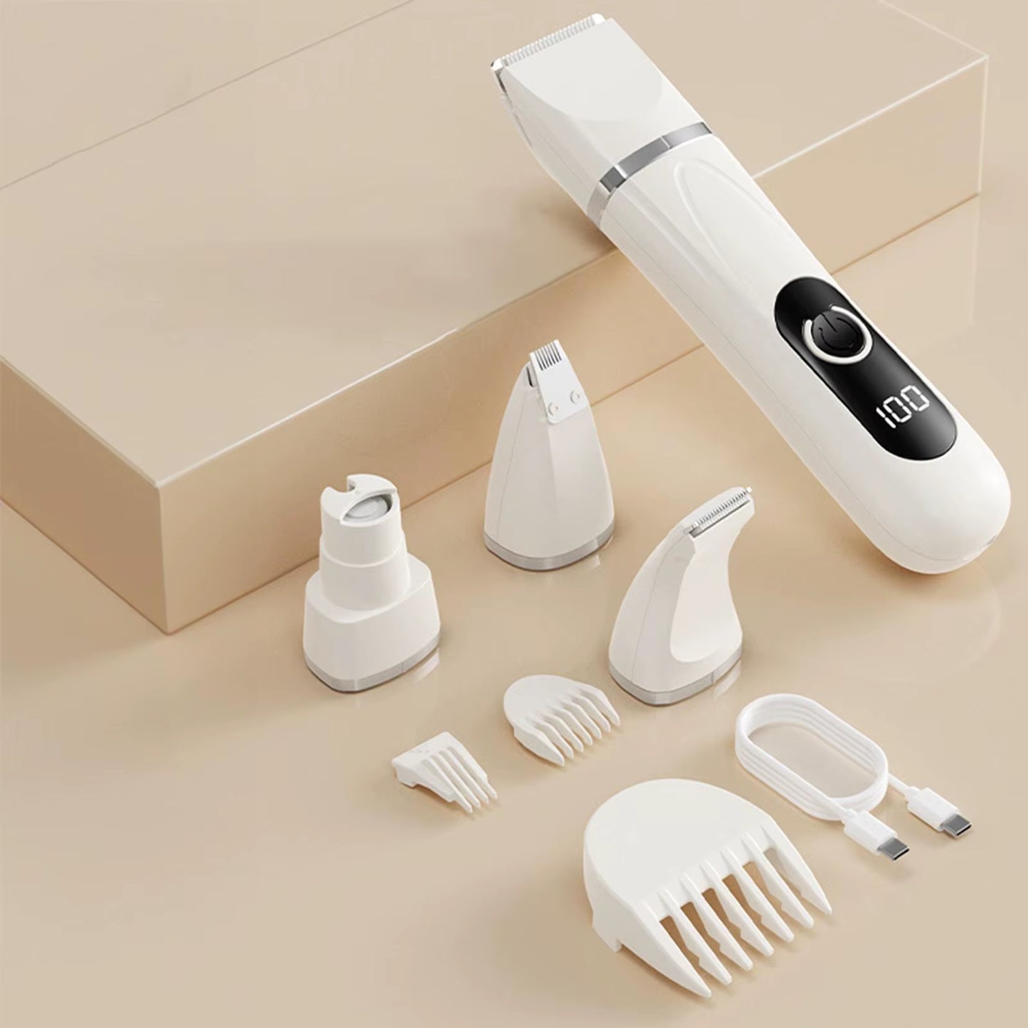 Dog Paw Trimmer 4-In-1 Electric LED Digital Display Quiet Shaver Pet Grooming Kit for Puppy Pet Dachshund Home Indoor Paw Claw