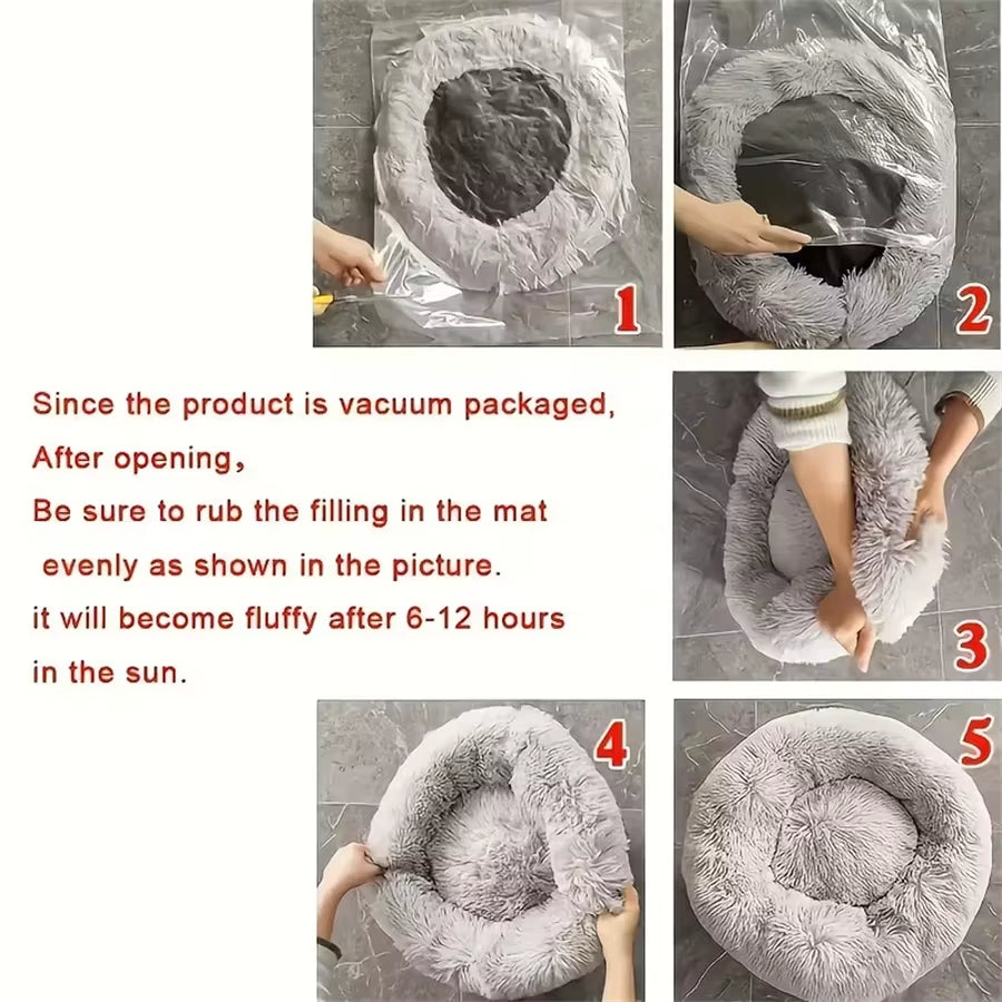 Soft Pet Cat Bed Pad Plush Warm Faux Fur Dog Calm Bed Donut round Bed Comfortable Sleeping Washable for Small Medium Dog and Cat
