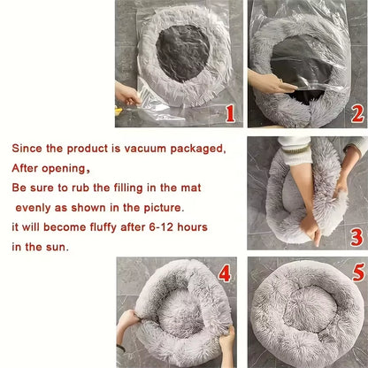 Soft Pet Cat Bed Pad Plush Warm Faux Fur Dog Calm Bed Donut round Bed Comfortable Sleeping Washable for Small Medium Dog and Cat
