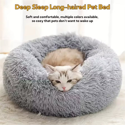 Soft Pet Cat Bed Pad Plush Warm Faux Fur Dog Calm Bed Donut round Bed Comfortable Sleeping Washable for Small Medium Dog and Cat